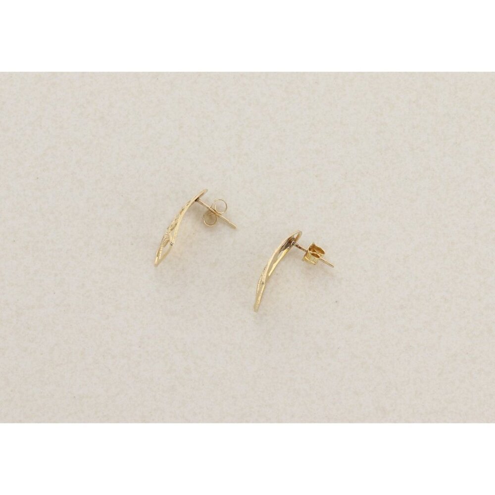 14k Yellow Gold Flower Floral Design Earrings Stud Post 3/4" x 1/2" - Picture 10 of 10